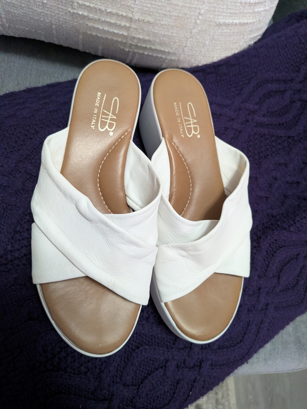 White Leather Crossover Straps Slide Sandals - Made in Italy